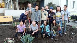 Sustainable Horticulture interns and volunteers outside of Bainer Hall planter.