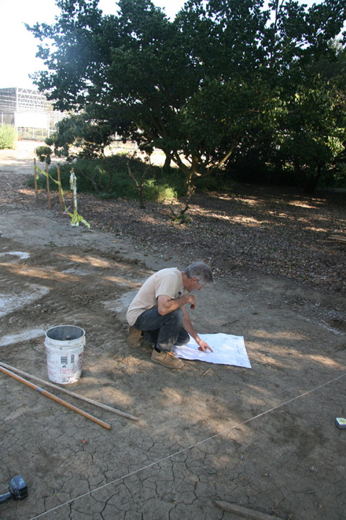Photo of Steve Stombler beginning construction on Nature's Gallery Court on UC Davis campus