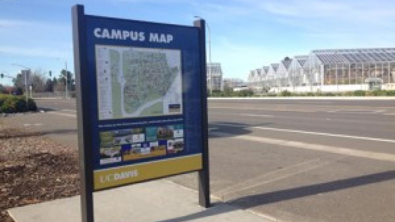 New UC Davis campus map stand installed near Aggie Stadium.