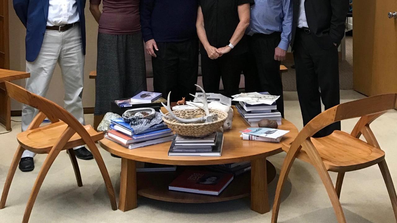 Image of Mary Burke (fourth from left) poses with Dr. David Ackerly (UC Berkeley), Dr. Erika Zavaleta (UC Santa Cruz), Governor Jerry Brown, Todd Keeler-Wolf (CA Department of Fish and Wildlife) and Dan Glusencamp (California Native Plant Society).