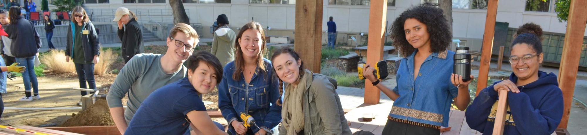 Image of UC Davis students creating the Hunt Hall Courtyard landscape.