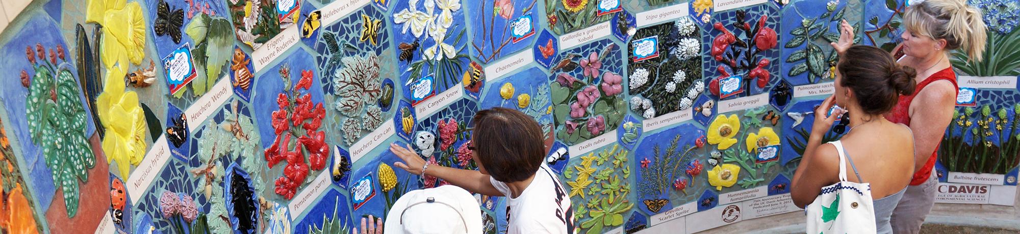 Photo of visitors to the Natures Gallery dedication tiles.